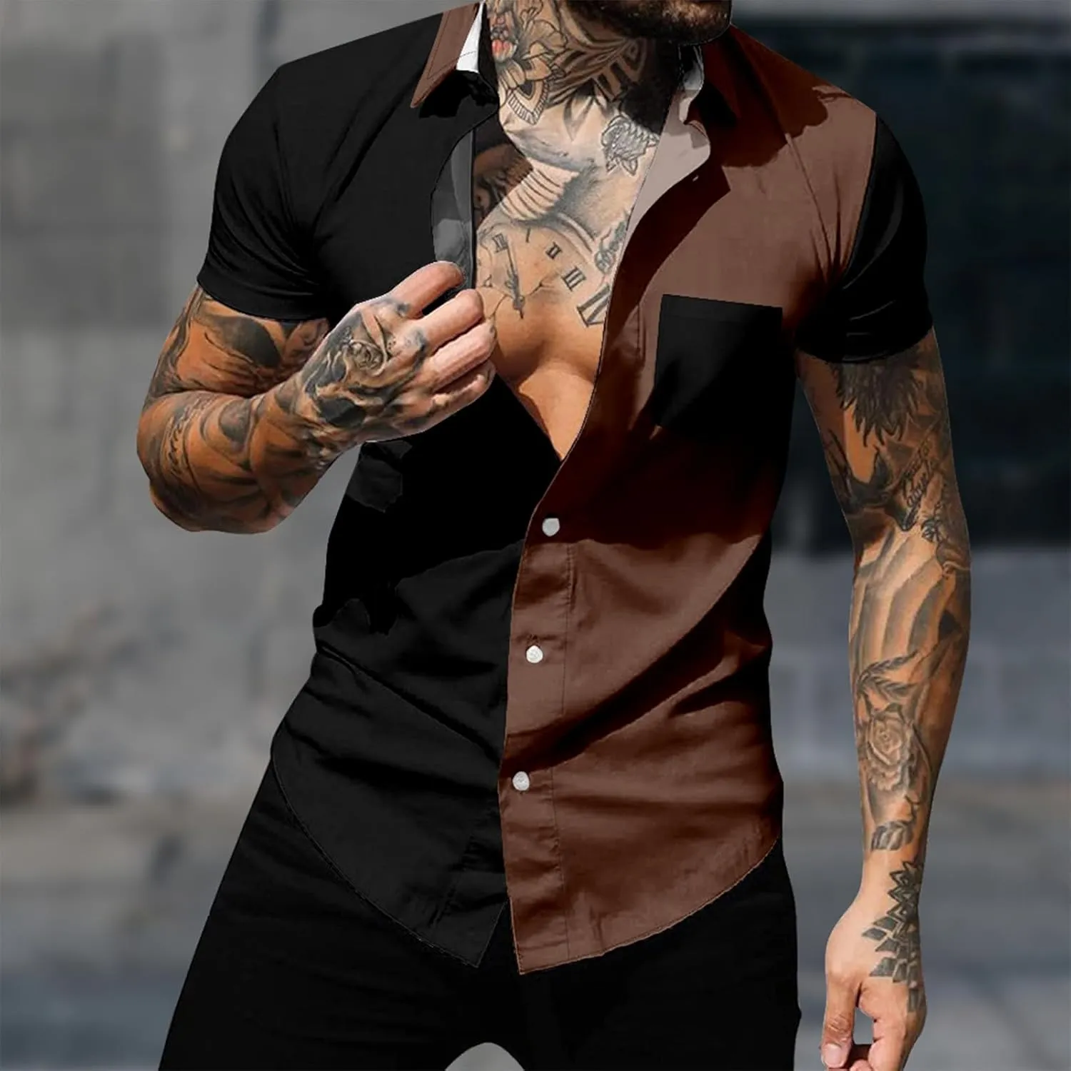 Cardigan Tshirts for Mens Winter Fall Short Sleeve High Neck Print Tops Shirt Mens 2024 Y2K
