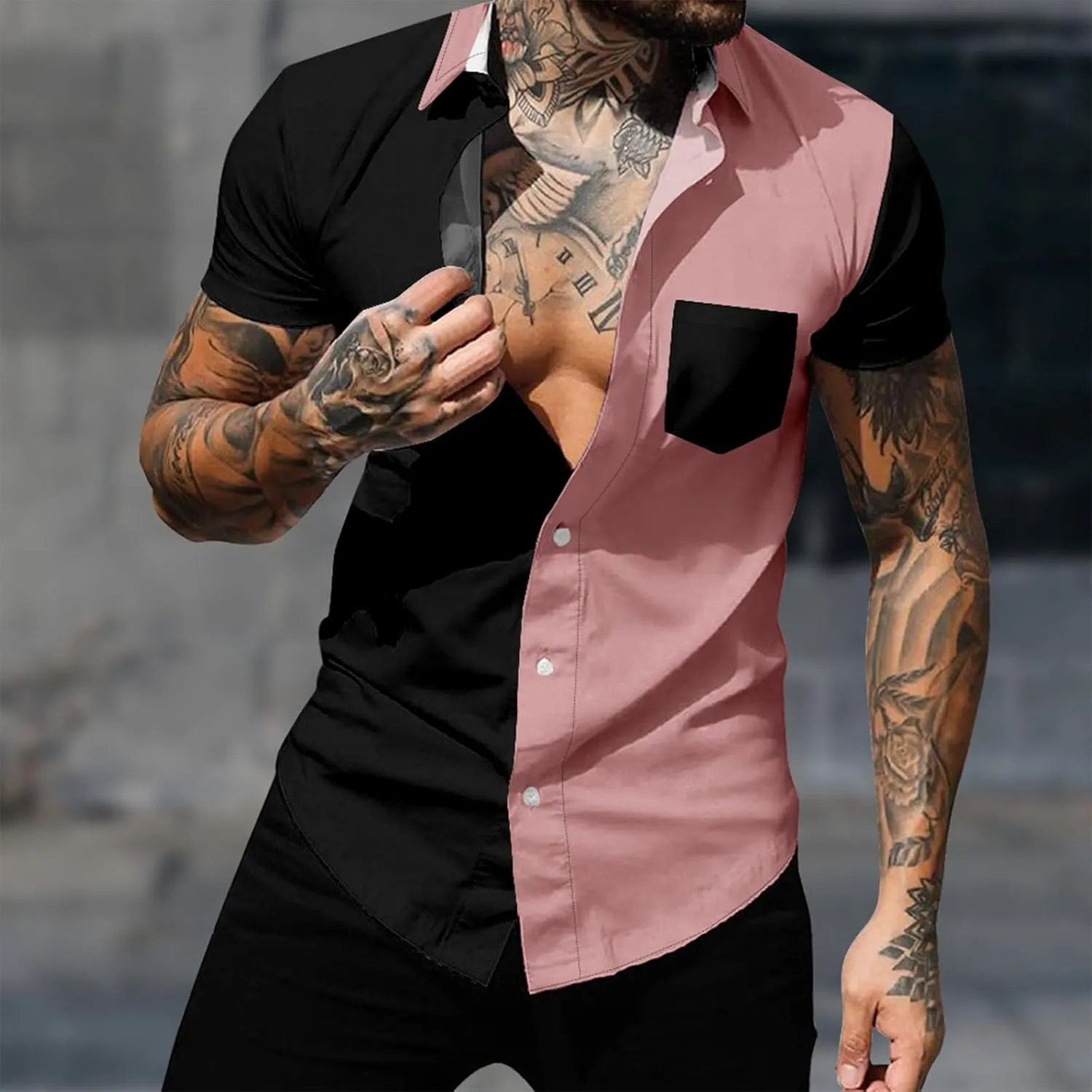 Cardigan Tshirts for Mens Winter Fall Short Sleeve High Neck Print Tops Shirt Mens 2024 Y2K
