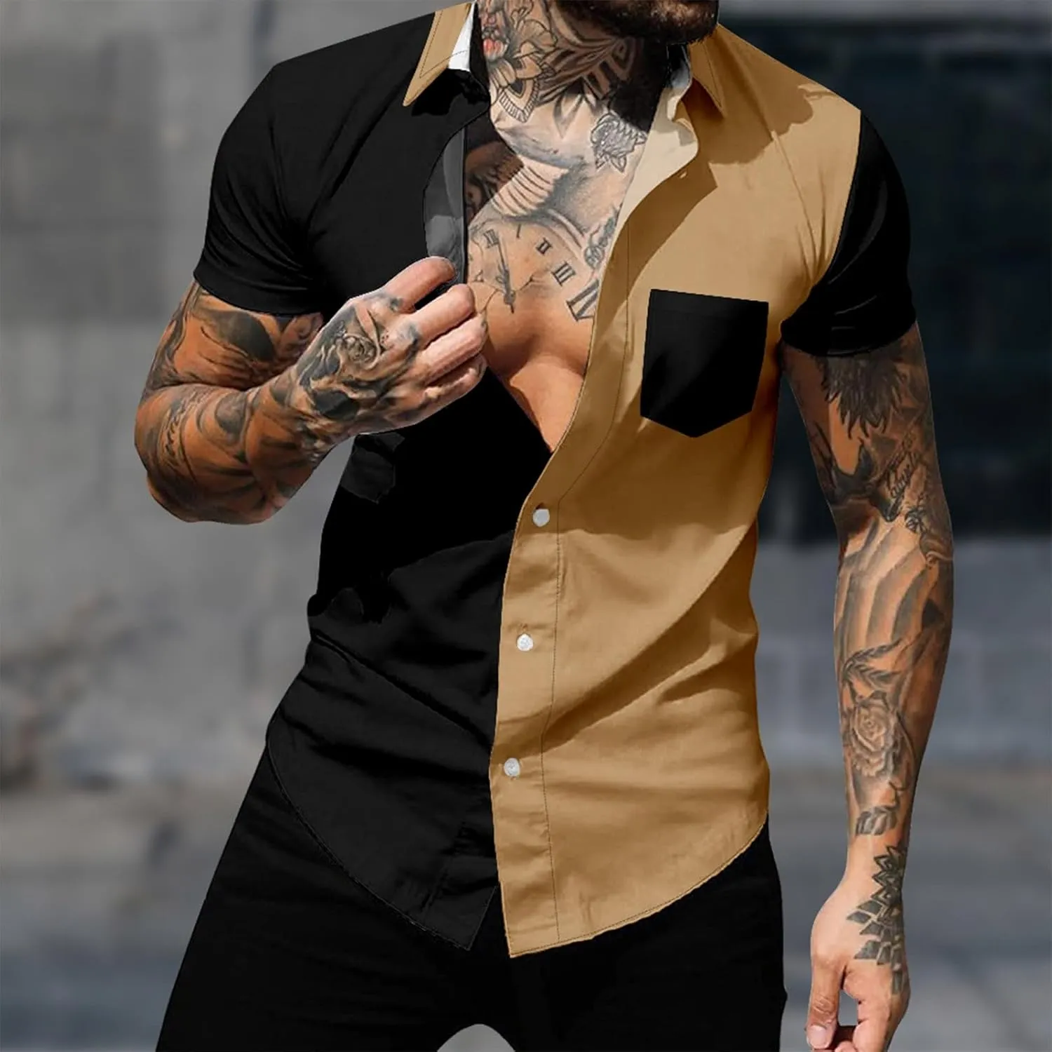Cardigan Tshirts for Mens Winter Fall Short Sleeve High Neck Print Tops Shirt Mens 2024 Y2K