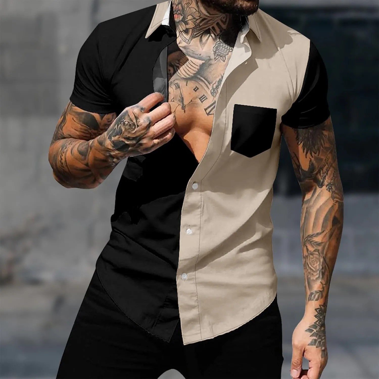 Cardigan Tshirts for Mens Winter Fall Short Sleeve High Neck Print Tops Shirt Mens 2024 Y2K