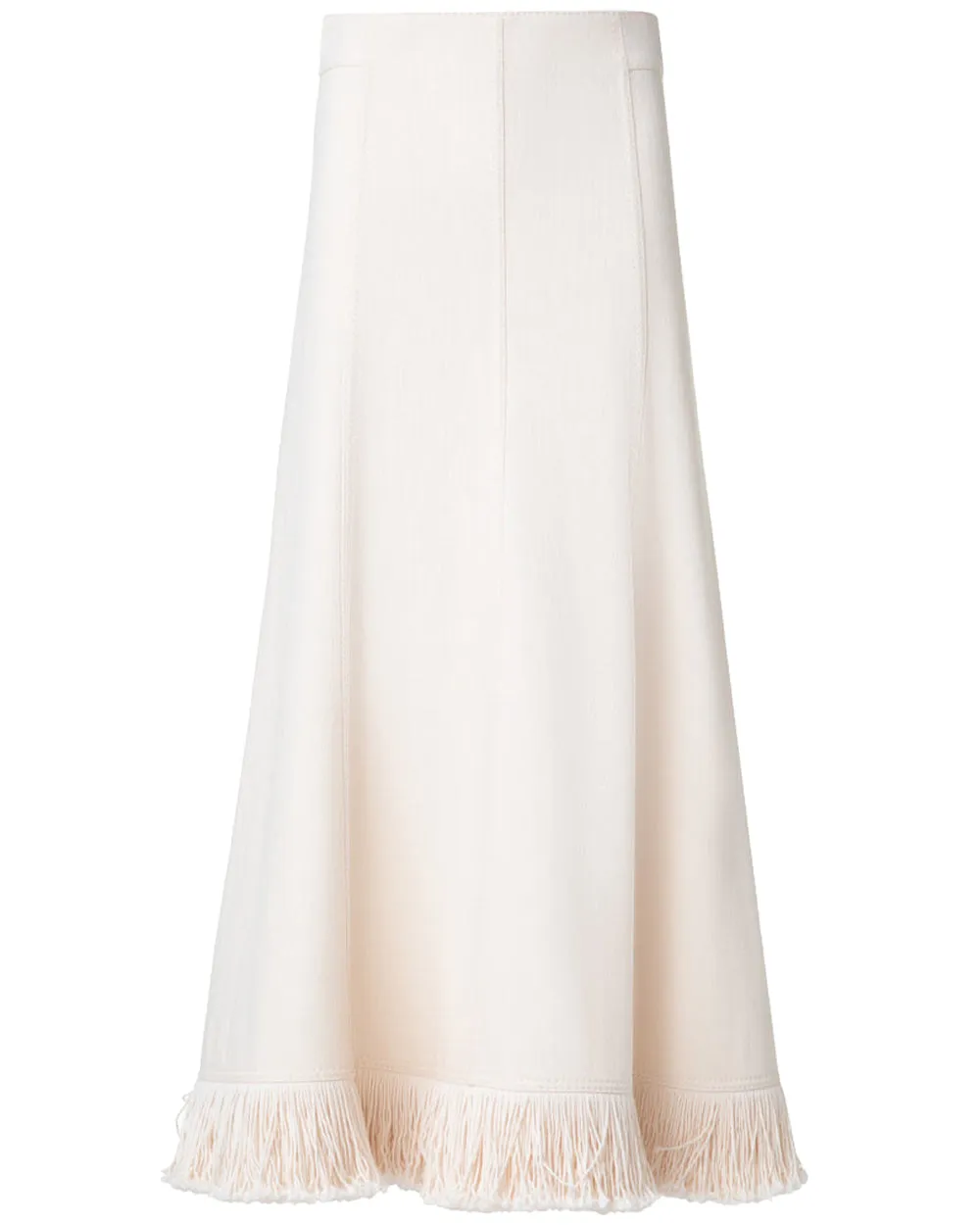 Cashew Denim Fringe Hem Midi Skirt
