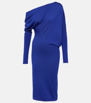 Cashmere and silk off-shoulder midi dress TOM FORD, blue