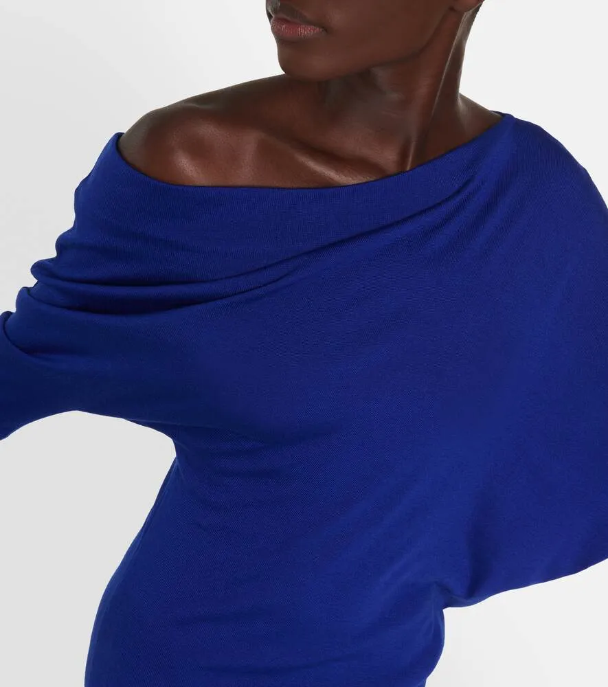 Cashmere and silk off-shoulder midi dress TOM FORD, blue