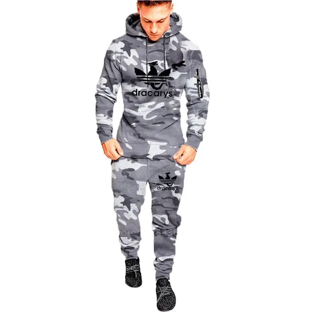 Casual Joggers Mens Tracksuits 2 Pieces Sets Autumn Hooded Pants Camouflage Suit Gym Zipper Sportswear Sweat Suits Men's Clothes