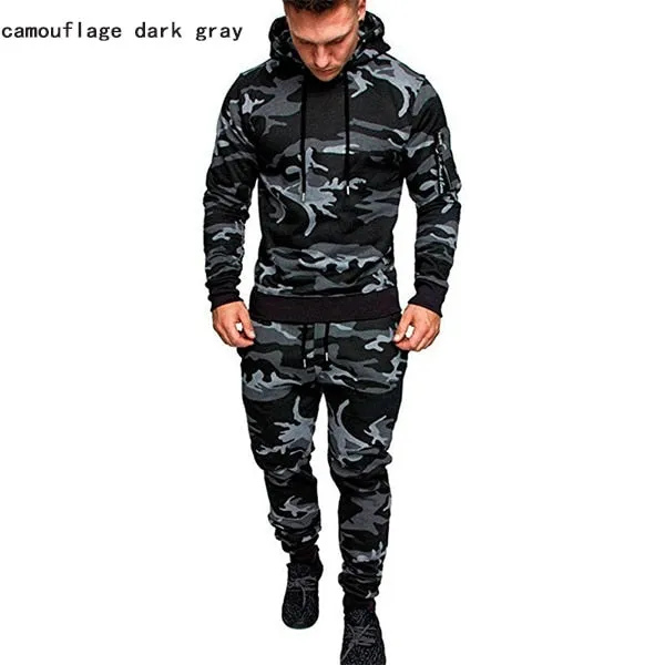 Casual Joggers Mens Tracksuits 2 Pieces Sets Autumn Hooded Pants Camouflage Suit Gym Zipper Sportswear Sweat Suits Men's Clothes