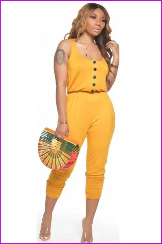 Casual Solid Ruched Hem Sleeveless JumpsuitDE977