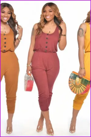 Casual Solid Ruched Hem Sleeveless JumpsuitDE977