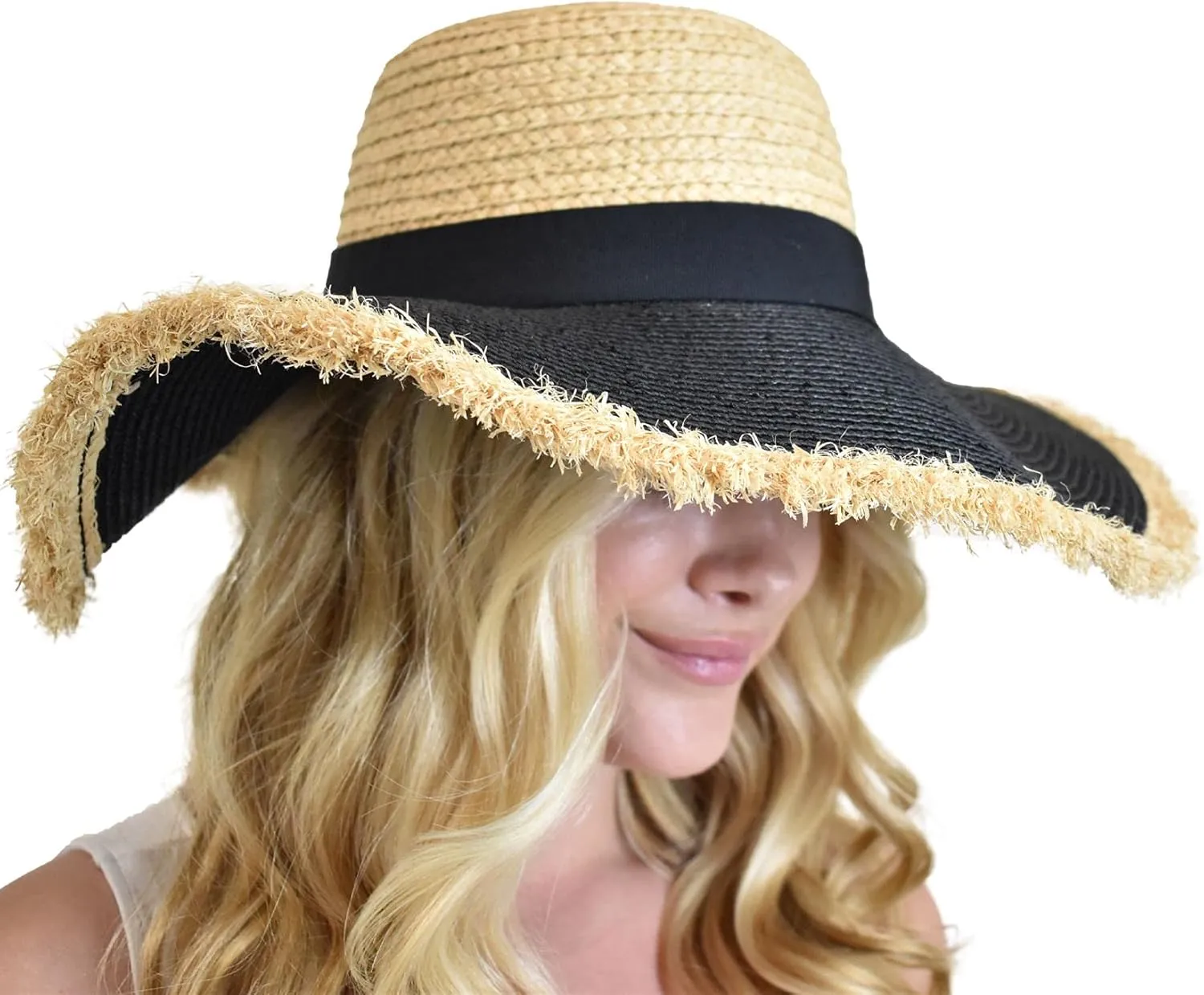 C.C Women's Raffia Paper Woven Fringed Sequin Brim Sun Hat