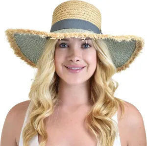 C.C Women's Raffia Paper Woven Fringed Sequin Brim Sun Hat