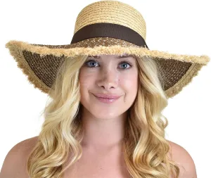 C.C Women's Raffia Paper Woven Fringed Sequin Brim Sun Hat