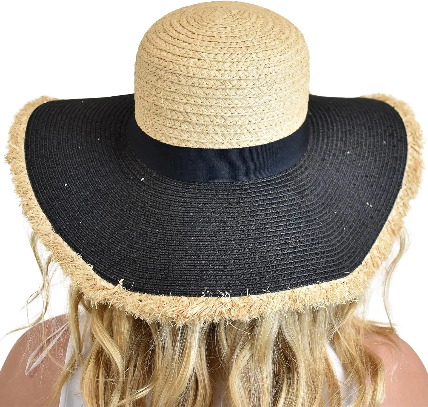 C.C Women's Raffia Paper Woven Fringed Sequin Brim Sun Hat