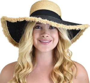 C.C Women's Raffia Paper Woven Fringed Sequin Brim Sun Hat