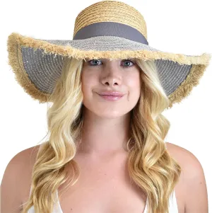 C.C Women's Raffia Paper Woven Fringed Sequin Brim Sun Hat