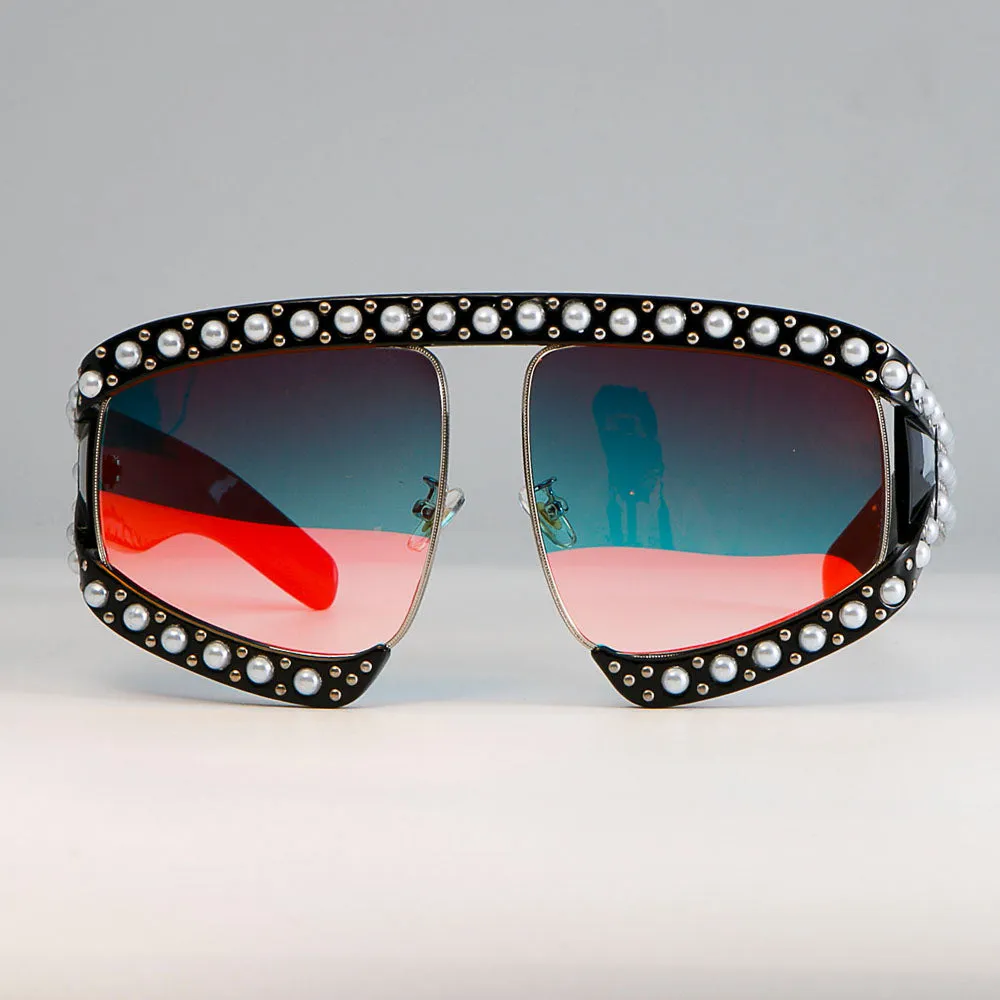 CCspace Women's Full Rim Resin Goggle Frame Pearl Oversized Sunglasses 45448
