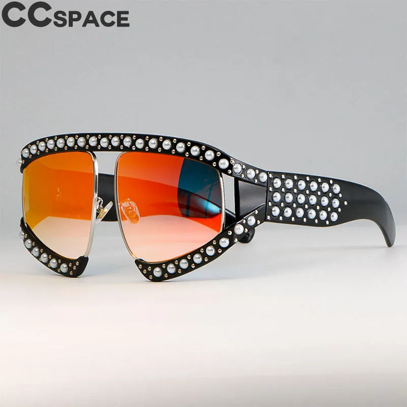 CCspace Women's Full Rim Resin Goggle Frame Pearl Oversized Sunglasses 45448