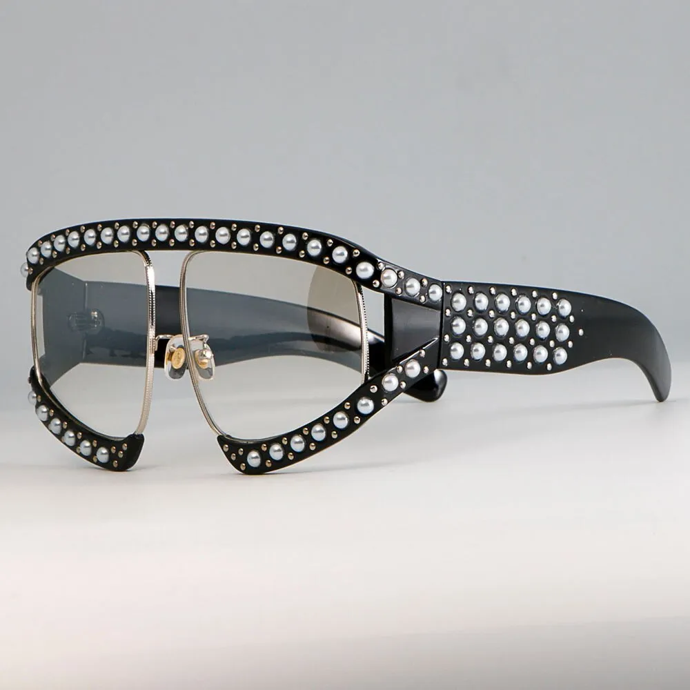CCspace Women's Full Rim Resin Goggle Frame Pearl Oversized Sunglasses 45448