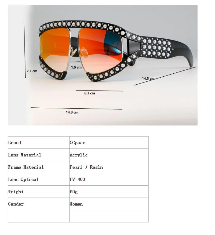 CCspace Women's Full Rim Resin Goggle Frame Pearl Oversized Sunglasses 45448