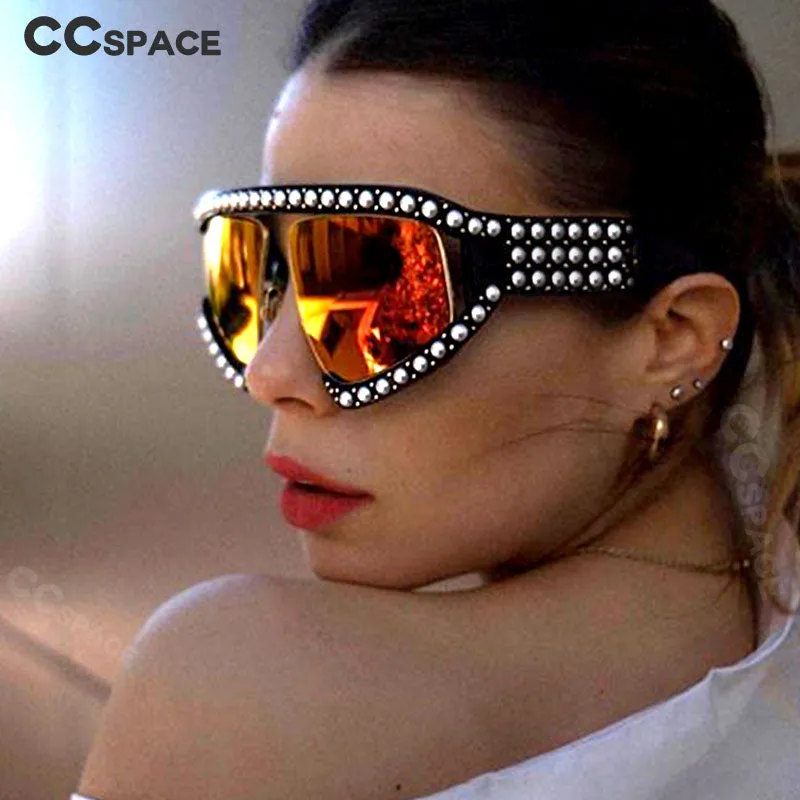 CCspace Women's Full Rim Resin Goggle Frame Pearl Oversized Sunglasses 45448