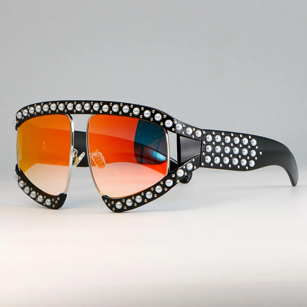 CCspace Women's Full Rim Resin Goggle Frame Pearl Oversized Sunglasses 45448