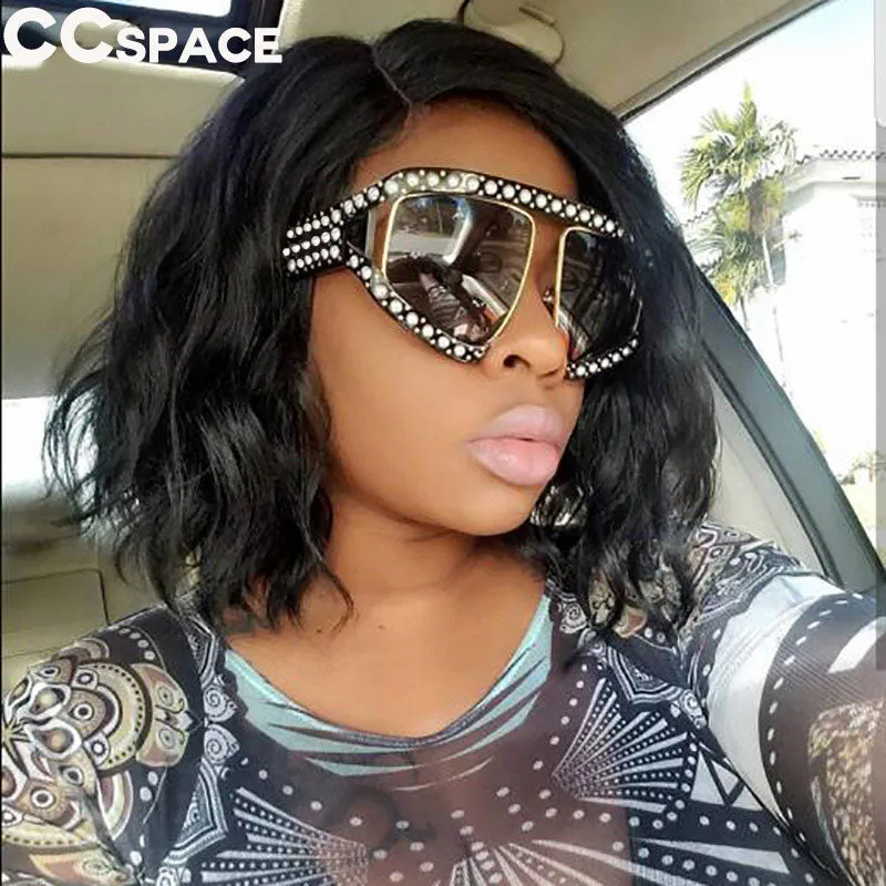 CCspace Women's Full Rim Resin Goggle Frame Pearl Oversized Sunglasses 45448