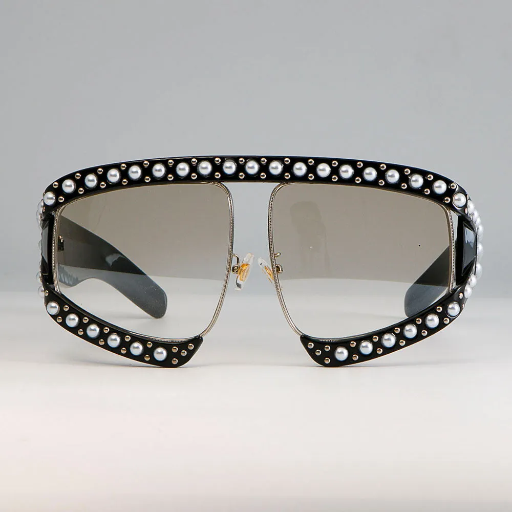 CCspace Women's Full Rim Resin Goggle Frame Pearl Oversized Sunglasses 45448