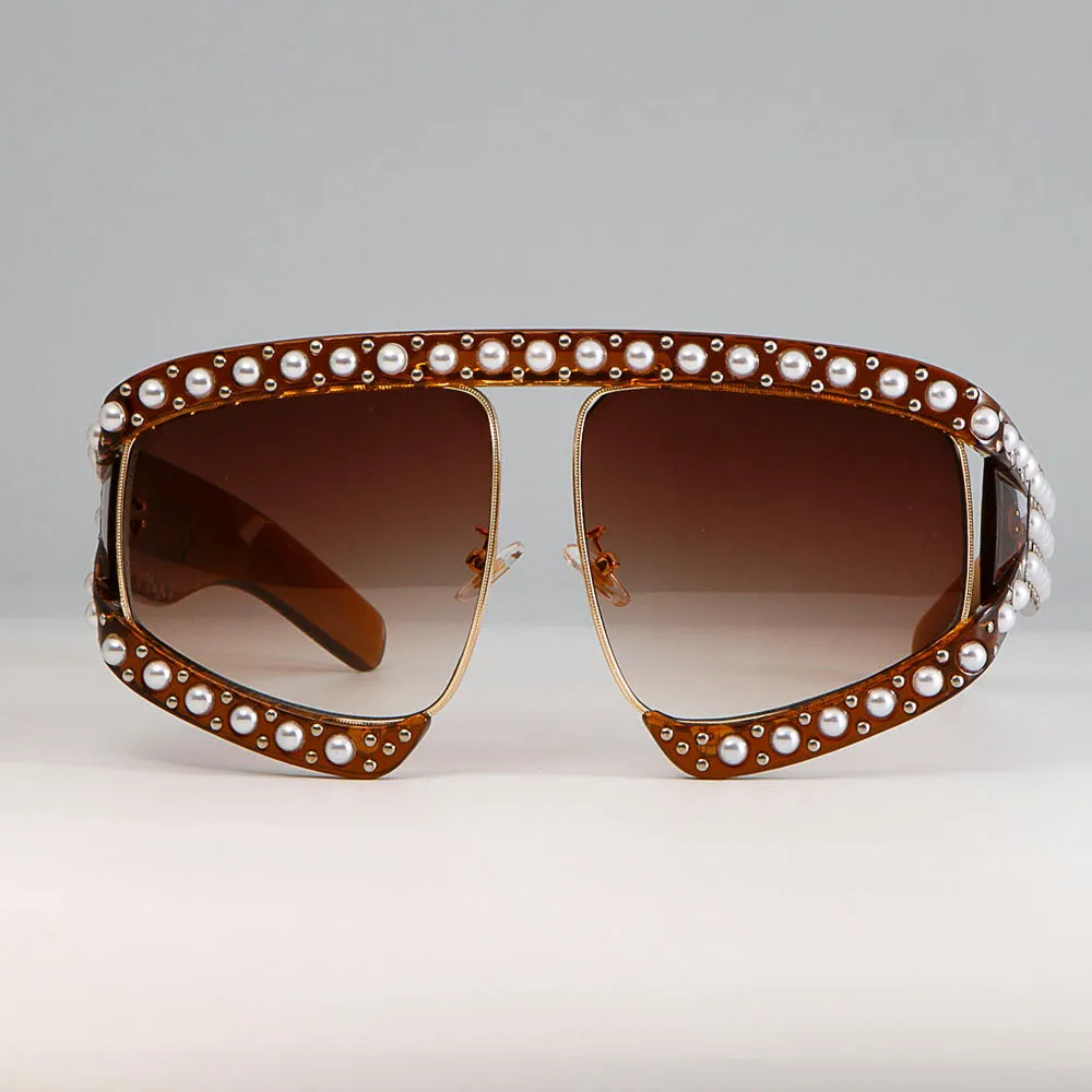 CCspace Women's Full Rim Resin Goggle Frame Pearl Oversized Sunglasses 45448