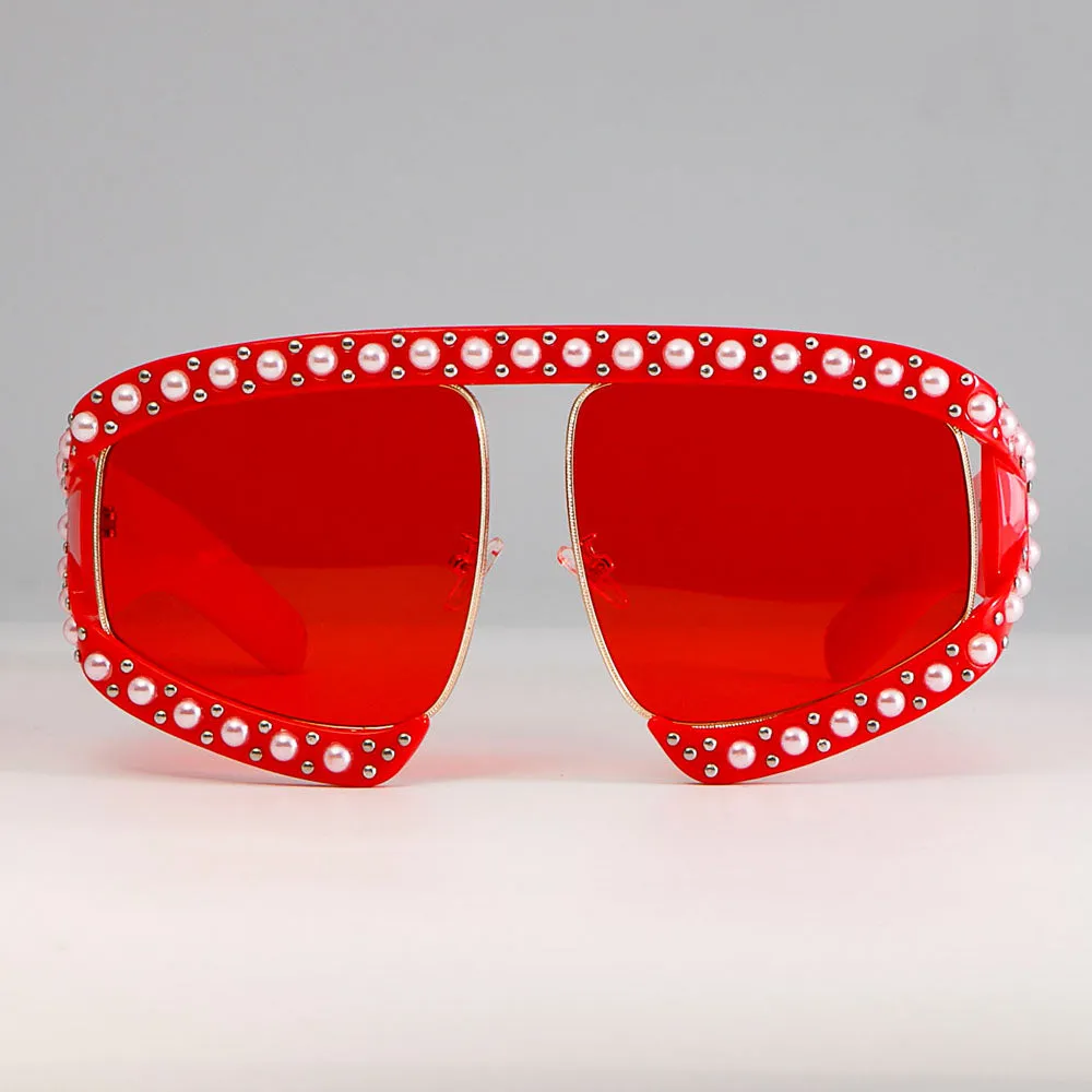 CCspace Women's Full Rim Resin Goggle Frame Pearl Oversized Sunglasses 45448