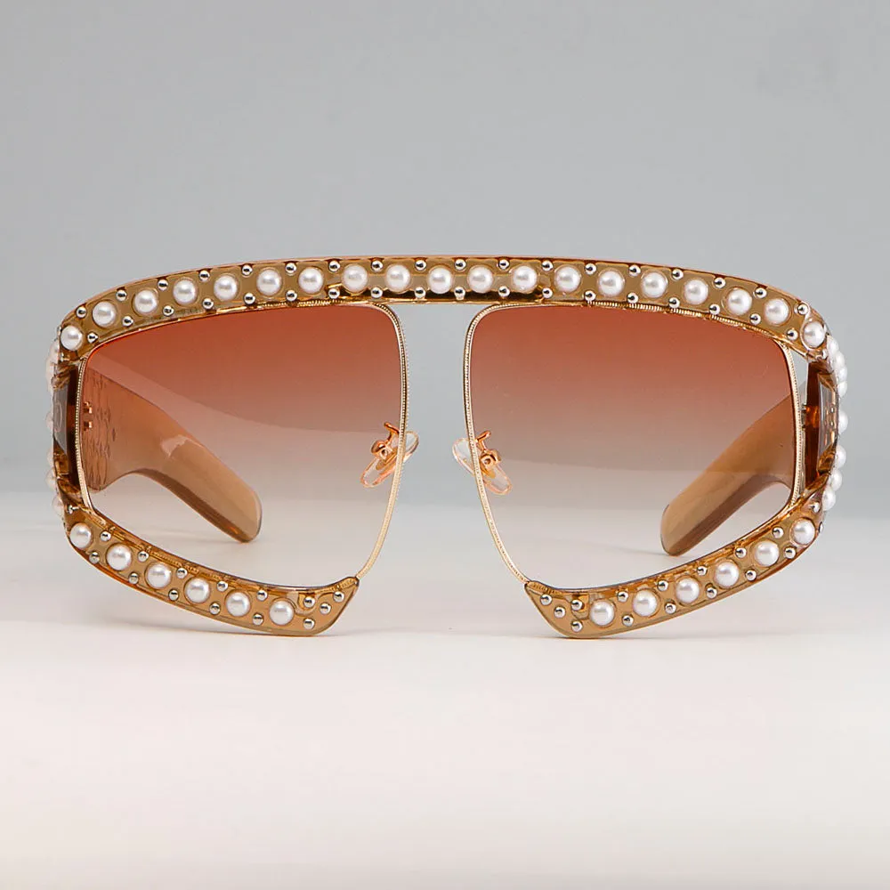 CCspace Women's Full Rim Resin Goggle Frame Pearl Oversized Sunglasses 45448