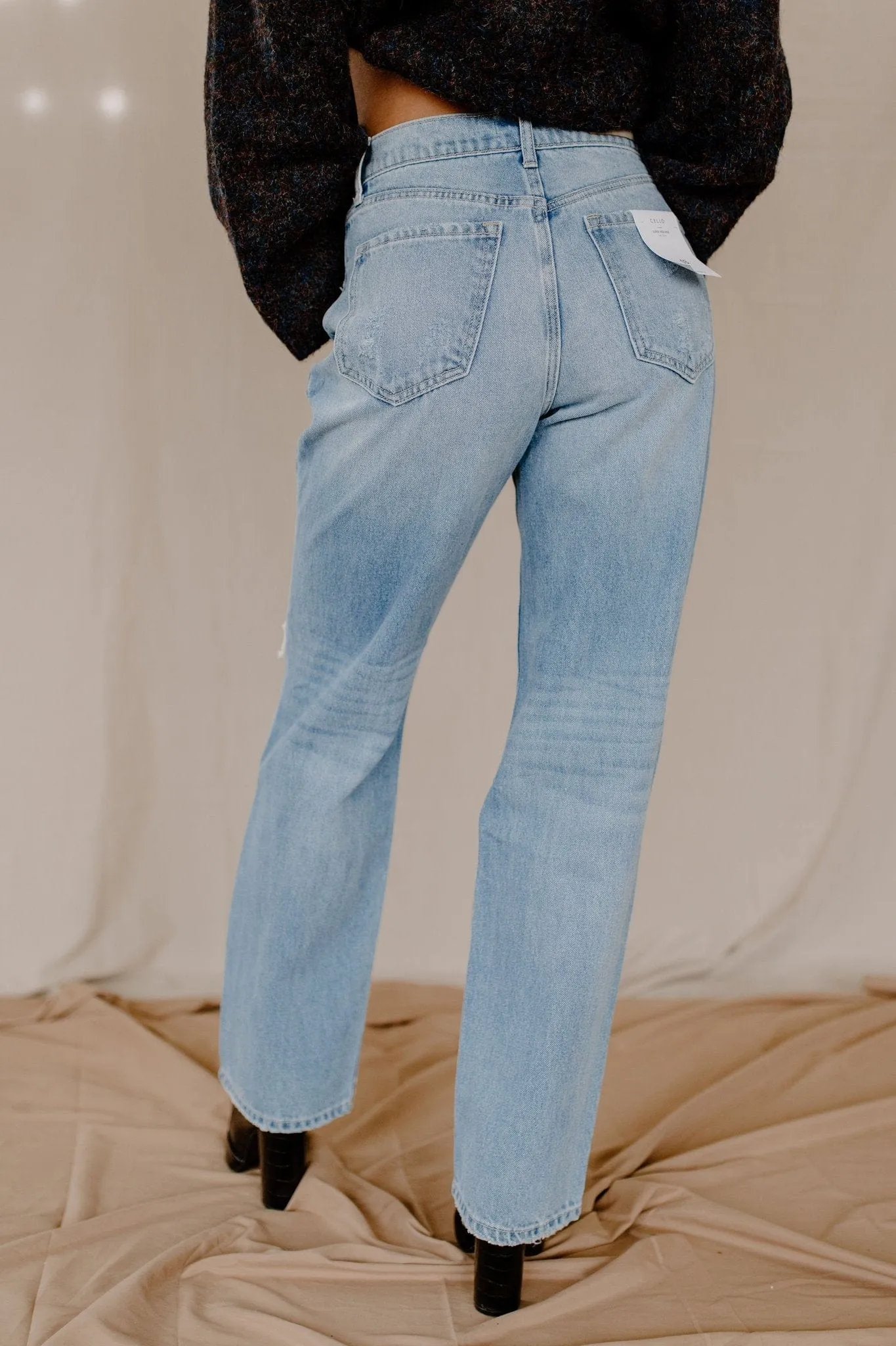 Cello Super High Rise Distressed Dad Jeans