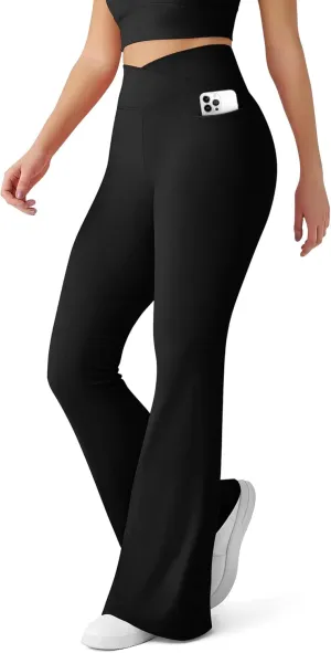 CHARMKING Flare Leggings for Women with Pocket Crossover Flare Leggings High Waisted Tummy Control Workout Casual Pants