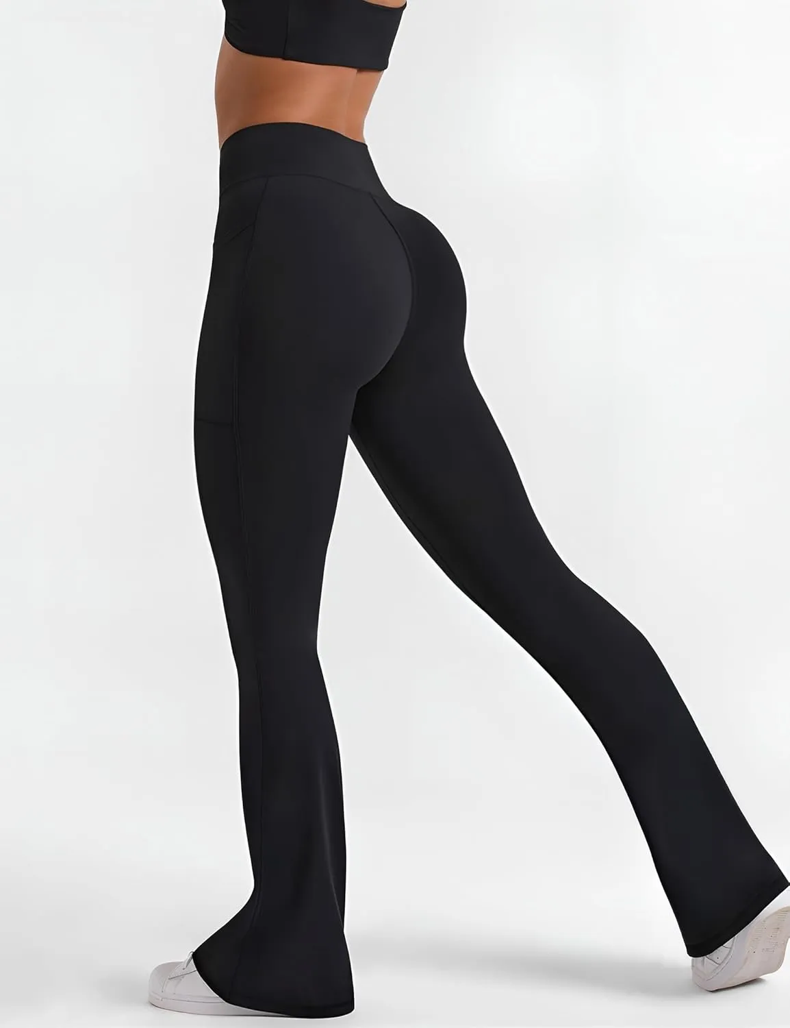 CHARMKING Flare Leggings for Women with Pocket Crossover Flare Leggings High Waisted Tummy Control Workout Casual Pants