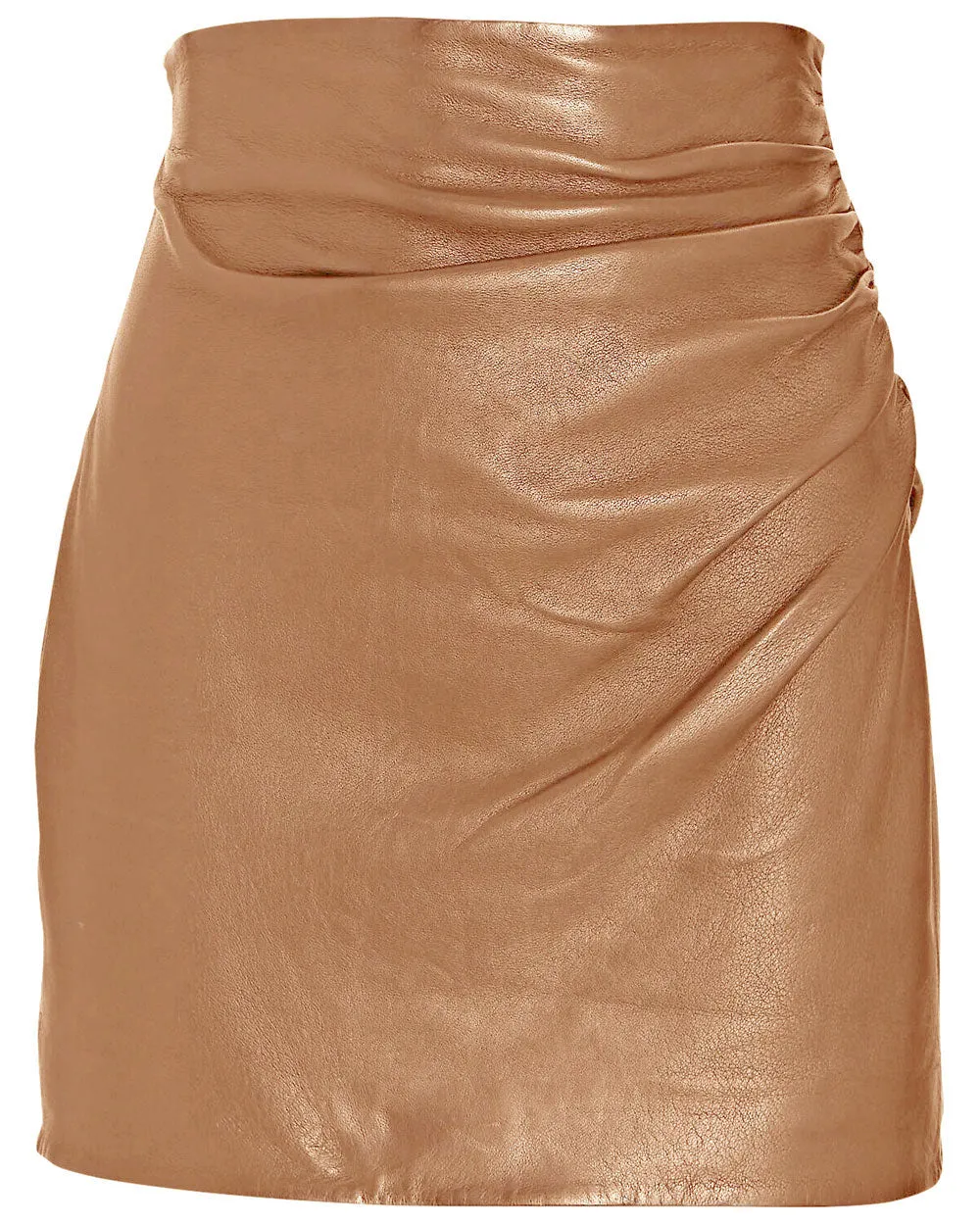 Chestnut Leather Ruched Mini Skirt