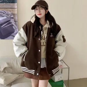 ChicMy-Fall Outfits  Autumn Winter Oversized Warm Bomber Jackets Women Letter Print Embroidery Varsity Baseball Jacket Vintage Loose Streetwear Coats