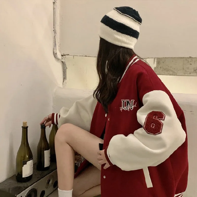 ChicMy-Fall Outfits  Autumn Winter Oversized Warm Bomber Jackets Women Letter Print Embroidery Varsity Baseball Jacket Vintage Loose Streetwear Coats