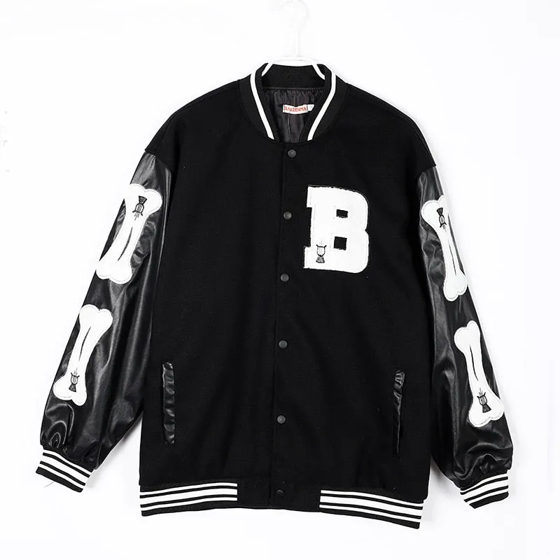 ChicMy-Fall Outfits  Retro PU Leather Stitching Baseball Uniform Jackets Women Autumn Winter Couple Letter Print Embroidered Long Sleeve Bomber Coats