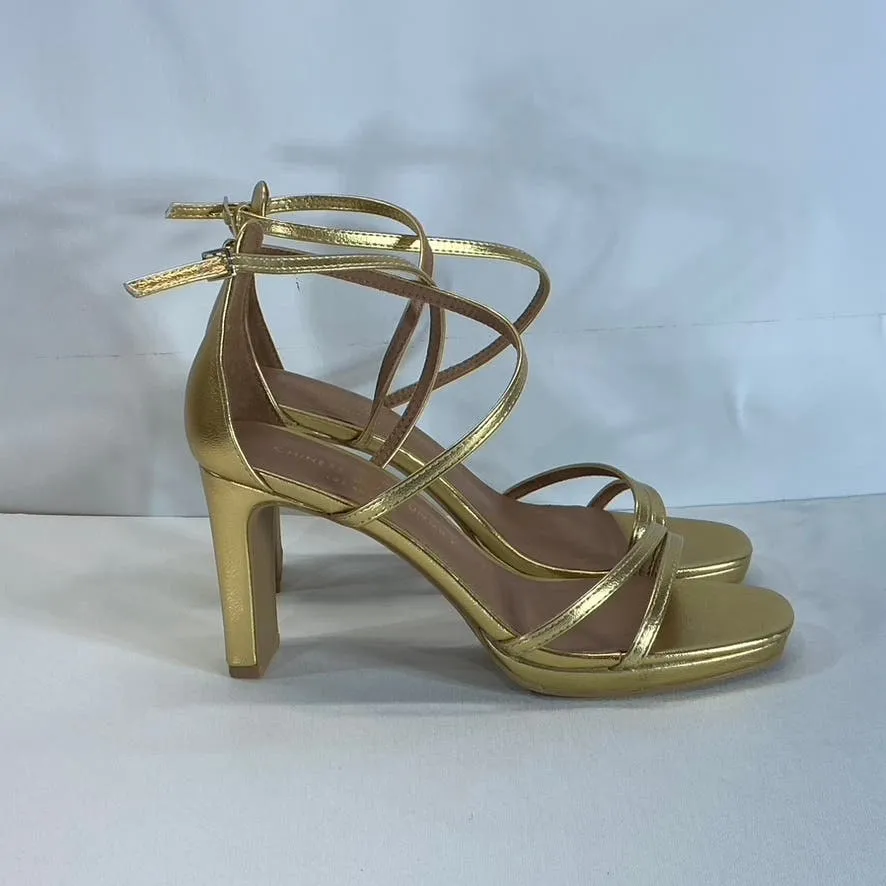 CHINESE LAUNDRY Women's Gold Metallic Taryn Strappy Square-Toe Sandals SZ 8.5