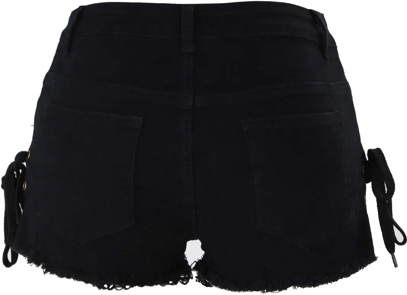 chouyatou Women's High Waist Perfect Butt-Lifting Destroyed Hole Fringed Denim Short Drawstring Slit