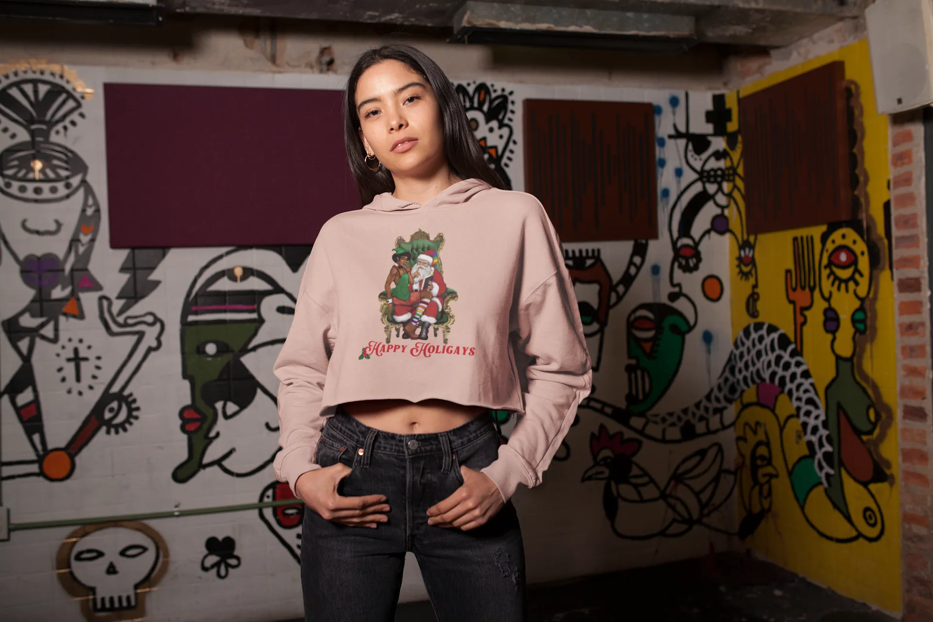 Christmas LGBTQ Women’s Cropped Hooded Sweatshirt - Happy Holigays