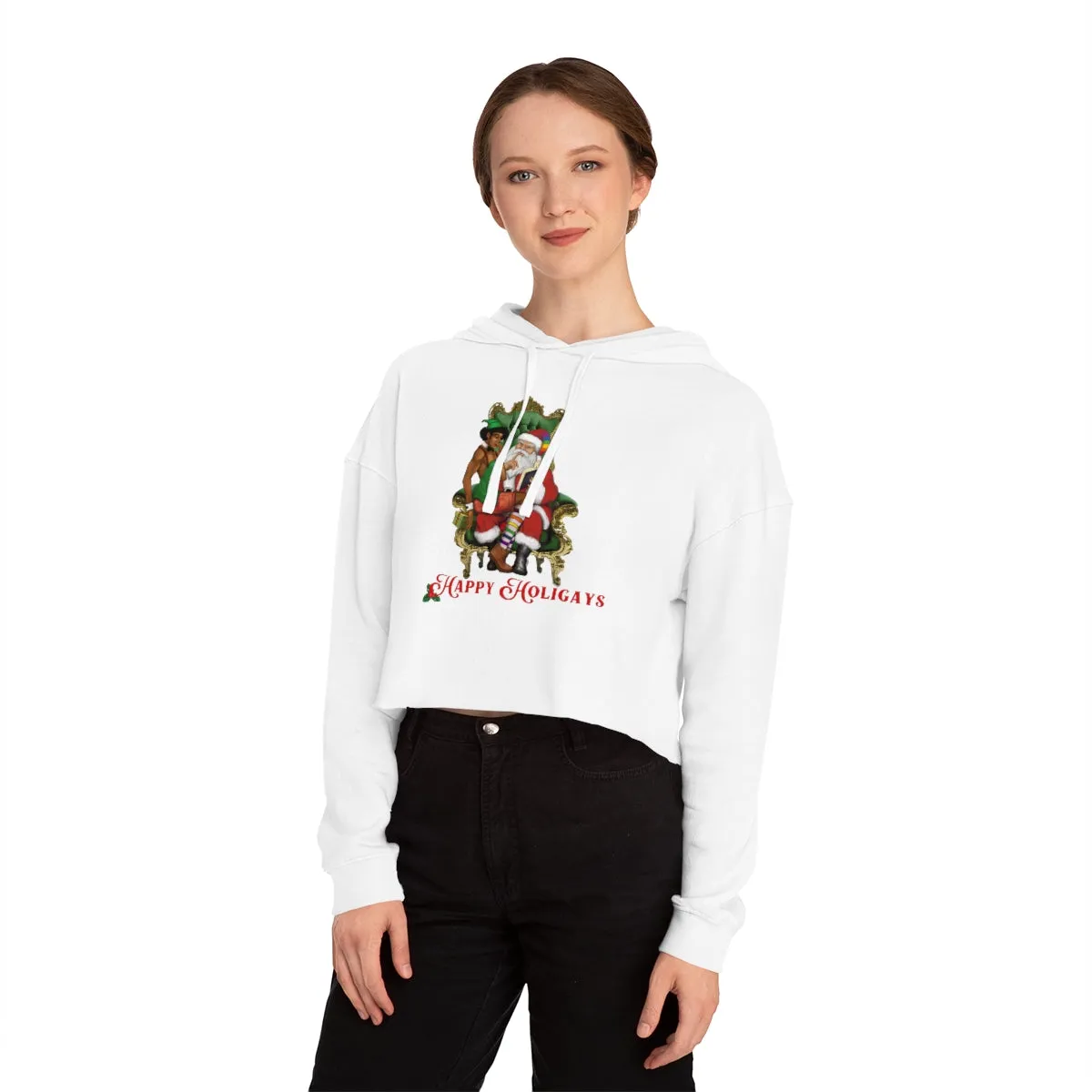 Christmas LGBTQ Women’s Cropped Hooded Sweatshirt - Happy Holigays