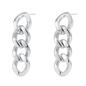 Chunky Curb Chain Dangle Earrings Silver