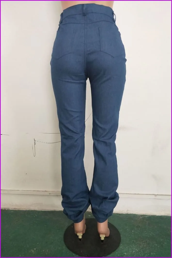 Classic Stacked Skinny Blue JeansDE956