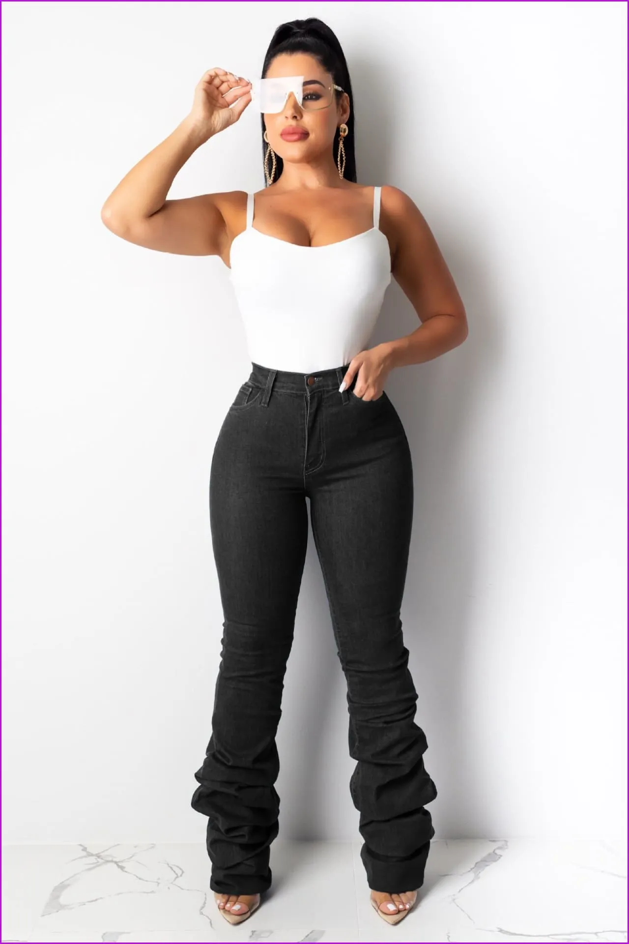 Classic Stacked Skinny Blue JeansDE956