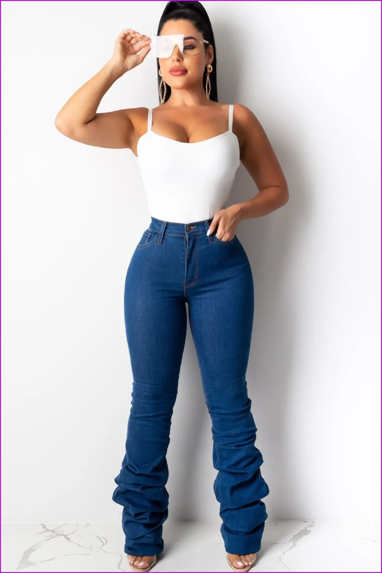 Classic Stacked Skinny Blue JeansDE956