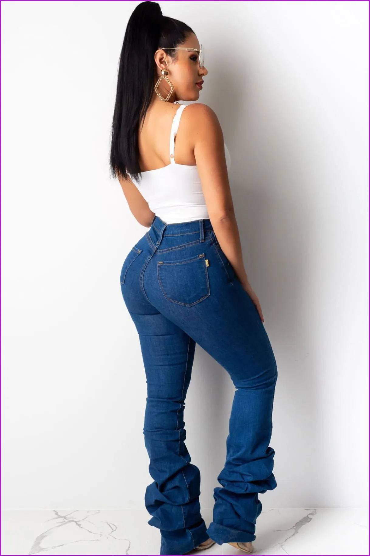 Classic Stacked Skinny Blue JeansDE956