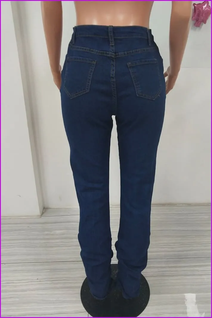 Classic Stacked Skinny Blue JeansDE956