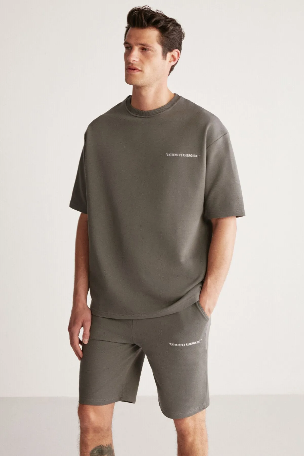 Colombia Men's 2 Li Set Comfort Fat Fleenery Embroidered Gray Tracksuit Set