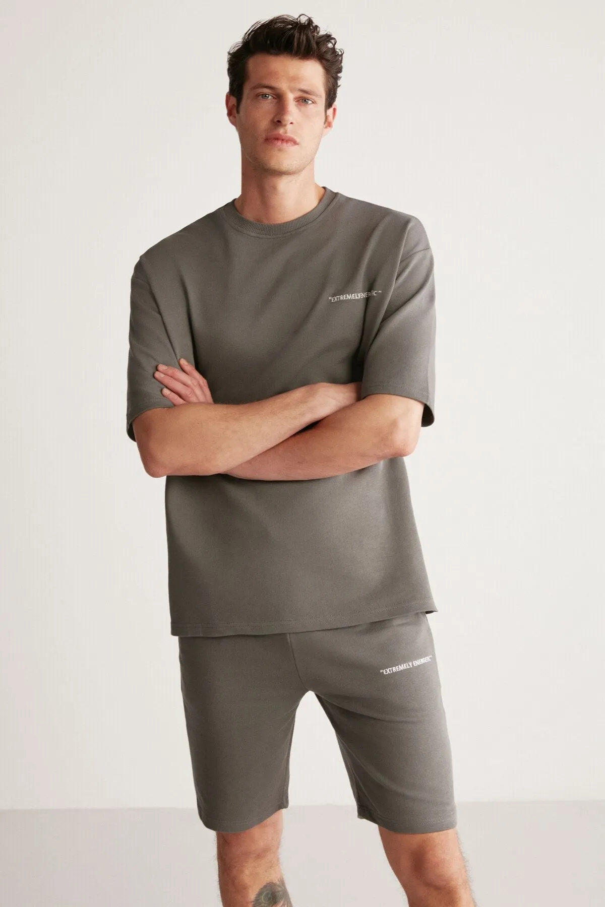 Colombia Men's 2 Li Set Comfort Fat Fleenery Embroidered Gray Tracksuit Set