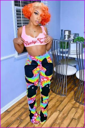 Color Block Mid Waist Casual PantsDE921