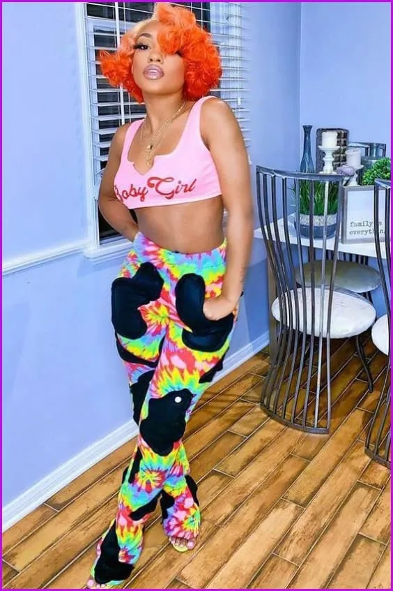 Color Block Mid Waist Casual PantsDE921