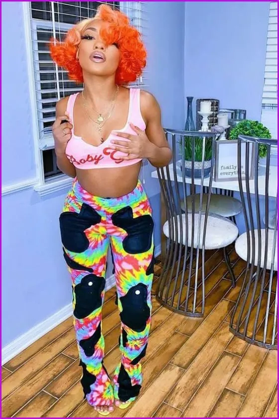 Color Block Mid Waist Casual PantsDE921